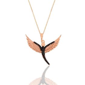 Söğütlü Silver SGTL11197 Gümüş Rose Siyah Taşlı Kanat Kolye