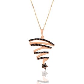 Söğütlü Silver SGTL11204 Gümüş Rose Siyah Taşlı Kuyruklu Yıldız Kolye