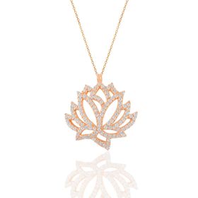Söğütlü Silver SGTL11211 Gümüş Rose Zirkon Taşlı Lotus Çiçeği Kolye