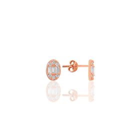 Söğütlü Silver SGTL11216 Gümüş Altın Yaldızlı Zirkon Baget Taşlı Oval Küpe
