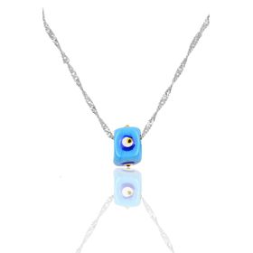 Söğütlü Silver SGTL11336 Gümüş Rodyumlu 60 Cm Singapur Zincirli Turkuaz Taşlı Kolye