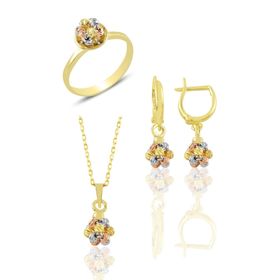 Söğütlü Silver SGTL11346 Gümüş Altın Yaldızlı, Rodaj Ve Rose Renkli Dorissa Dorica Top Kolye Ve Küpe Seti