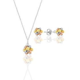 Söğütlü Silver SGTL11346 Gümüş Altın Yaldızlı, Rodaj Ve Rose Renkli Dorissa Dorica Top Kolye Ve Küpe Seti