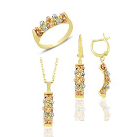 Söğütlü Silver SGTL11346 Gümüş Altın Yaldızlı, Rodaj Ve Rose Renkli Dorissa Dorica Top Kolye Ve Küpe Seti