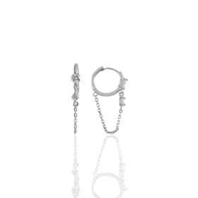 Söğütlü Silver SGTL11349 Gümüş Beyaz Altın Rodyumlu Zirkon Taşlı Zincirli Halka Küpe