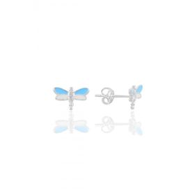 Söğütlü Silver SGTL11353 Gümüş Mavi Mineli Zirkon Taşlı Yusufçuk Çocuk Küpesi