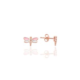 Söğütlü Silver SGTL11354 Gümüş Altın Yaldızlı Pembe Mineli Zirkon Taşlı Yusufçuk Küpe