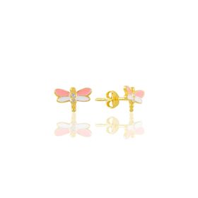 Söğütlü Silver SGTL11354 Gümüş Altın Yaldızlı Pembe Mineli Zirkon Taşlı Yusufçuk Küpe