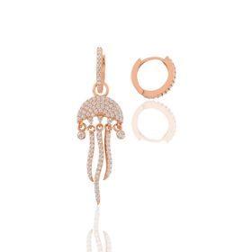 Söğütlü Silver SGTL11358 Gümüş Altın Yaldızlı Zirkon Taşlı Deniz Anası Figürlü Tarz Küpe