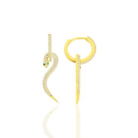 Söğütlü Silver SGTL11432 Gümüş Altın Yaldızlı Zirkon Taşlı 14 Mm Halkalı Tasarım Yılan Küpe