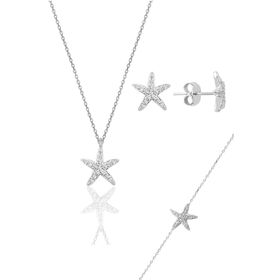 Söğütlü Silver SGTL11440 Gümüş Rodyumlu Zirkon Taşlı Deniz Yıldızı Üçlü Set