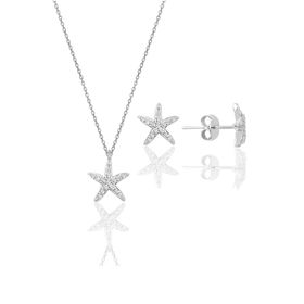 Söğütlü Silver SGTL11441 Gümüş Rose Zirkon Taşlı Deniz Yıldızı Kolye ve Küpe İkili Set