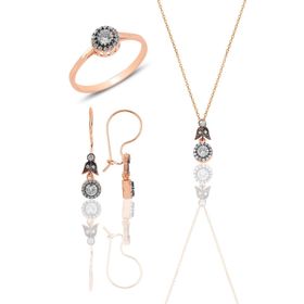 Söğütlü Silver SGTL11465 Gümüş Rose Elmas Montürlü Yuvarlak Üçlü Set