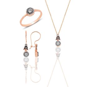 Söğütlü Silver SGTL11465 Gümüş Rose Elmas Montürlü Yuvarlak Üçlü Set