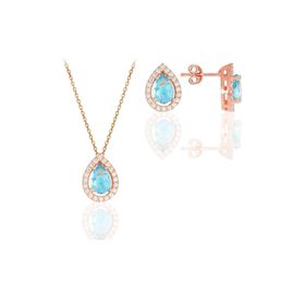 Söğütlü Silver SGTL11516 Gümüş Rose Akuamarin Taşlı Damla Modeli İkili Set