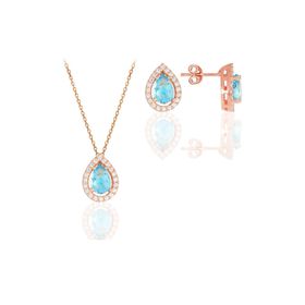 Söğütlü Silver SGTL11516 Gümüş Rose Akuamarin Taşlı Damla Modeli İkili Set