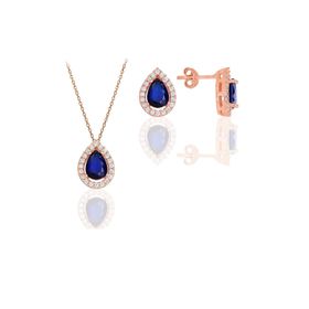 Söğütlü Silver SGTL11516 Gümüş Rose Safir Taşlı Damla Modeli İkili Set
