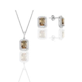 Söğütlü Silver SGTL11567 Gümüş Rodyumlu Renk Değiştiren Zultanit Taşlı Baget Kesim Ikili Set