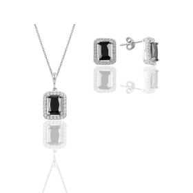 Söğütlü Silver SGTL11567 Gümüş Rodyumlu Siyah Taşlı Baget Kesim Ikili Set