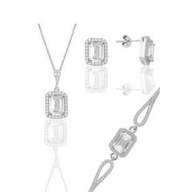 Söğütlü Silver SGTL11598 Gümüş Rodyumlu Zirkon Taşlı Baget Kesim Üçlü Set