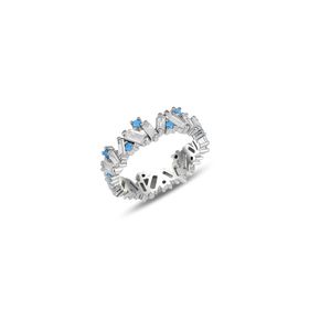Söğütlü Silver SGTL11607 Rodyumlu Özel Tasarım Turkuaz Ve Baget Taşlı Tamtur Gümüş Yüzük