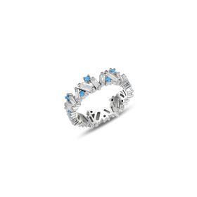 Söğütlü Silver SGTL11607 Rodyumlu Özel Tasarım Turkuaz Ve Baget Taşlı Tamtur Gümüş Yüzük
