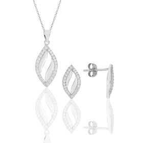Söğütlü Silver SGTL11610SET Gümüş Rodyumlu Zirkon Taşlı Mekik Kolye Ve Kupe Ikili Set