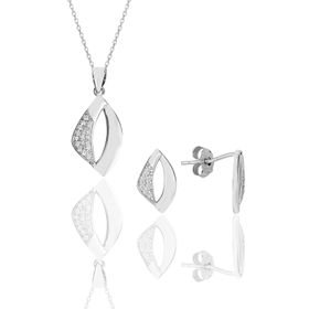 Söğütlü Silver SGTL11611SET Gümüş Rodyumlu Zirkon Taşlı Kar Tanesi Kolye Ve Kupe Ikili Set