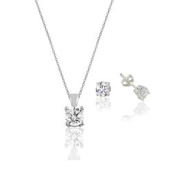 Söğütlü Silver SGTL11612SET Gümüş Rodyumlu Mekik Tek Taşlı Kolye Kupe Ikili Set