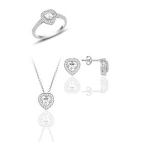 Söğütlü Silver SGTL11613SET Gümüş Rodyumlu Zirkon Taşlı Kalp Kolye Kupe Ikili Set