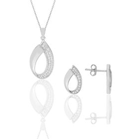 Söğütlü Silver SGTL11616SET Gümüş Rodyumlu Zirkon Taşlı Damla Kolye Kupe Ikili Set