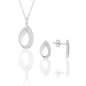 Söğütlü Silver SGTL11616SET Gümüş Rodyumlu Zirkon Taşlı Damla Kolye Kupe Ikili Set