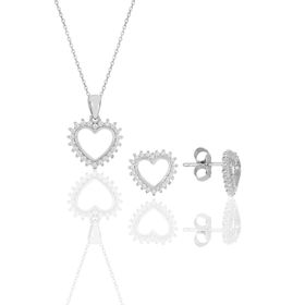 Söğütlü Silver SGTL11617SET Gümüş Rodyumlu Zirkon Taşlı Kalp Kolye Kupe Ikili Set