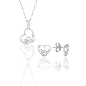 Söğütlü Silver SGTL11617SET Gümüş Rodyumlu Zirkon Taşlı Kalp Kolye Kupe Ikili Set