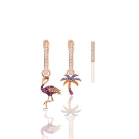 Söğütlü Silver SGTL11638 Rose Zirkon Taşlı Tropikal Kombin Üçlü Gümüş Küpe Seti