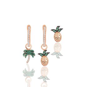 Söğütlü Silver SGTL11638 Rose Zirkon Taşlı Tropikal Kombin Üçlü Gümüş Küpe Seti
