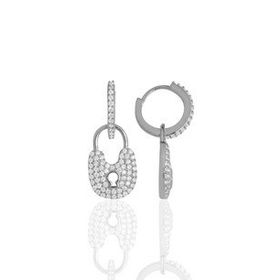 Söğütlü Silver SGTL11642 Gümüş Rodyumlu Zirkon Taşlı Kilit Ve Anahtar Kombin Küpe