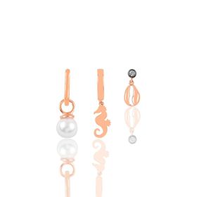 Söğütlü Silver SGTL11643 Gümüş Rose İncili Deniz Temalı Kombin Üçlü Küpe Seti