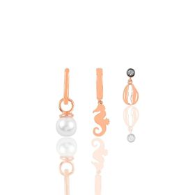 Söğütlü Silver SGTL11643 Gümüş Rose İncili Deniz Temalı Kombin Üçlü Küpe Seti