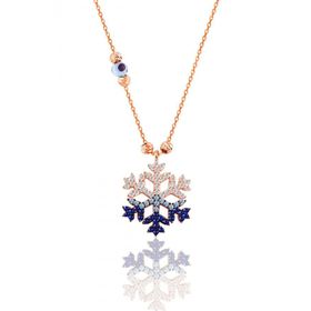 Söğütlü Silver SGTL11662 Gümüş Rose Zirkon Taşlı Nazar Boncuklu Kar Tanesi Kolye