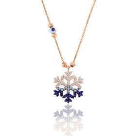 Söğütlü Silver SGTL11662 Gümüş Rose Zirkon Taşlı Nazar Boncuklu Kar Tanesi Kolye