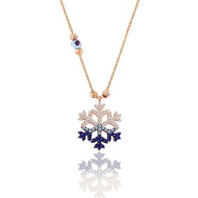 Söğütlü Silver SGTL11662 Gümüş Rose Zirkon Taşlı Nazar Boncuklu Kar Tanesi Kolye