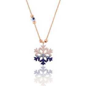 Söğütlü Silver SGTL11662 Gümüş Rose Zirkon Taşlı Nazar Boncuklu Kar Tanesi Kolye