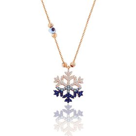 Söğütlü Silver SGTL11662 Gümüş Rose Zirkon Taşlı Nazar Boncuklu Kar Tanesi Kolye