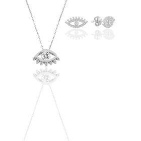 Söğütlü Silver SGTL11666 Gümüş Rodyumlu Zirkon Taşlı Kirpikli Kolye Ve Küpe Ikili Set