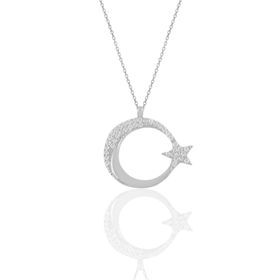 Söğütlü Silver SGTL11668 Gümüş Rodyumlu Zirkon Taşlı Ay Yıldız Kolye Ve Küpe Ikili Set