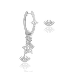 Söğütlü Silver SGTL11677 Gümüş Rodyumlu Zirkon Taşlı Kirpikli Göz Şans Küpe