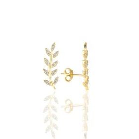Söğütlü Silver SGTL11679 Gümüş Altın Yaldızlı Zirkon Taşlı Yaprak Küpe
