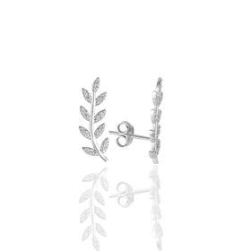 Söğütlü Silver SGTL11679 Gümüş Rodyumlu Zirkon Taşlı Yaprak Küpe