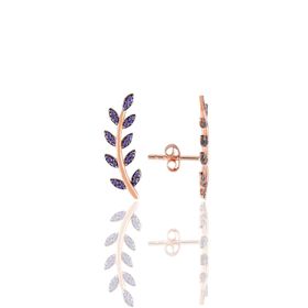 Söğütlü Silver SGTL11679 Gümüş Rose Ametis Taşlı Yaprak Küpe